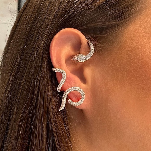 SINGLE STATEMENT SERPENT  EAR JACKET - ROSE SILVER - Picture 3 of 6